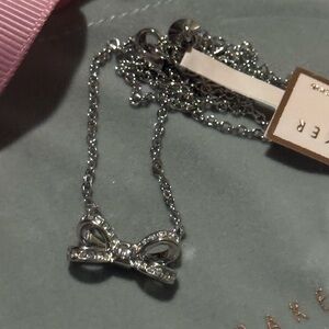 Ted Baker Rhinestone Bow Pendant Necklace - Silver Tone